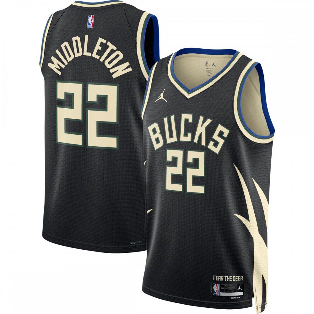 Khris Middleton Milwaukee Bucks Jordan Brand 2022/23 Statement Edition Swingman Jersey - Black-Pro Kit Vault | Brand New 26/27 Sports Jerseys